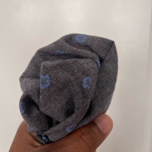 Custom Pocket Square Gray with blue flower design Sz OS